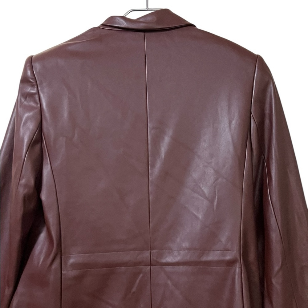 Express NWT chocolate brown faux leather cinched one button boyfriend blazer - Picture 8 of 16